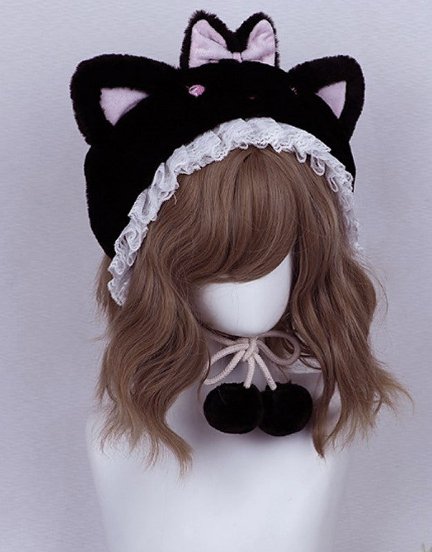 Candy Fairy Winter Cute Lolita Rabbit Cat Bear Ears Plush Lace Handmade Hat