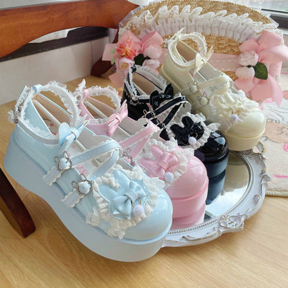 Soft Teasure Rabbit Lace Pink Blue Cream Black Mary Jane Shoes