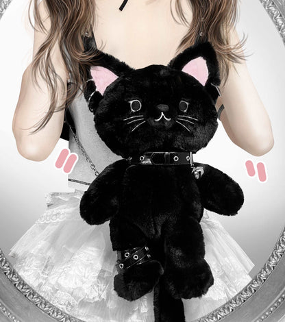 Black Cat Kitten Doll Plush Backpack Shoulder Bag