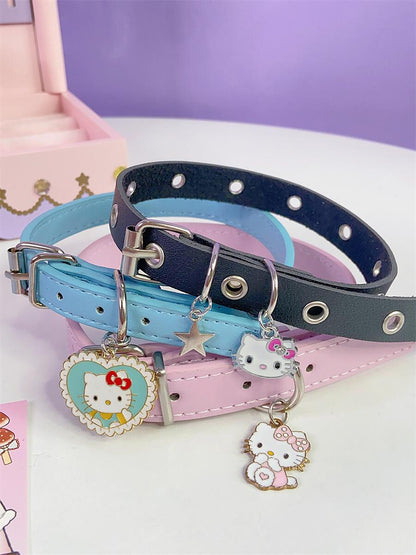 Harajuku Y2K Kitty Star Leather Collar Choker