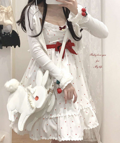 Dormir Doll Christmas Love Polka Dot White & Red Chiffon Strap Dress