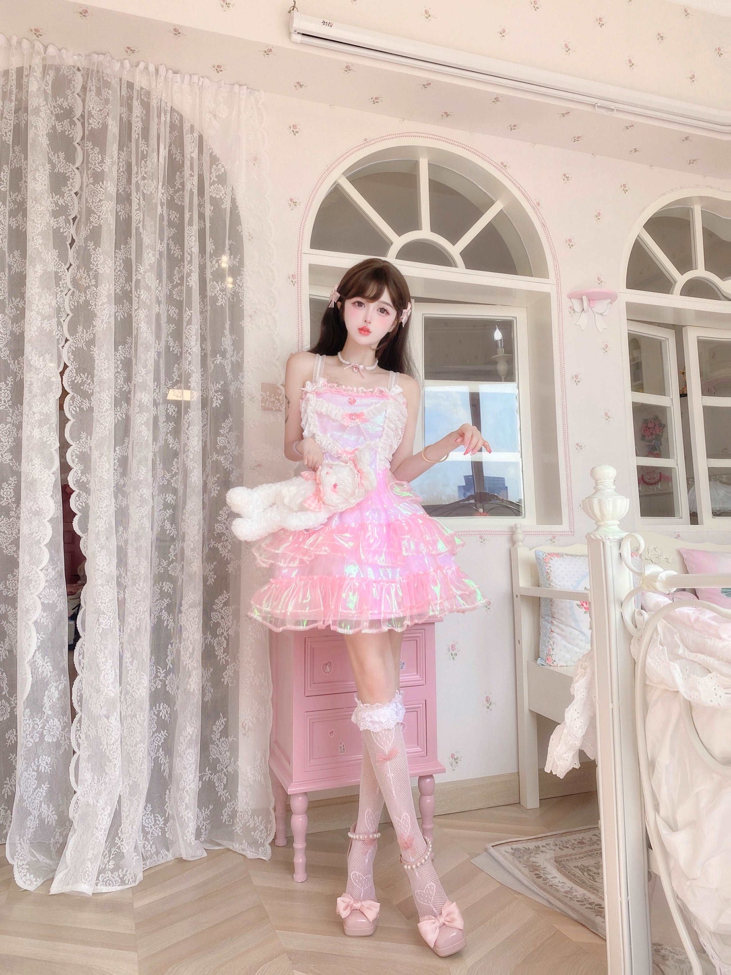 Candy Fairy Sweet Pink Princess Party Sparkling Ruffled Layered Dress