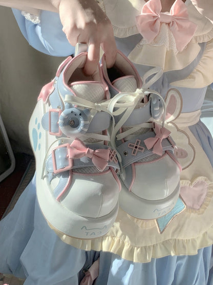 Moeka Chan Blue & Pink Paw Lolita Princess Thick Sole Shoes