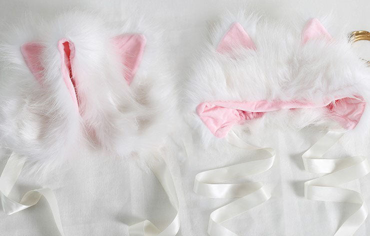 Winter Lolita White & Black Cat Ears Cute Handmade Fur Hats Headband