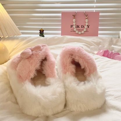 Rabbit Heart Love Decorative Plush Fluff Slippers Shoes