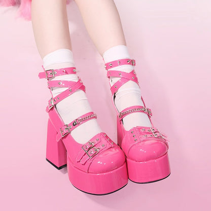 Transfer Student Thorns Cage EGL Punk Gothic Mary Jane Platform High Heels Shoes