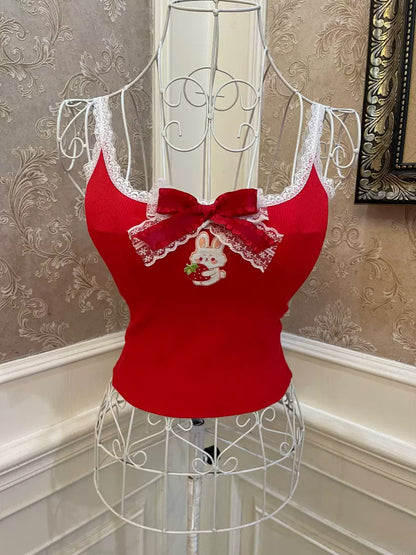 Sweetheart Princess Red Strawberry Rabbit Camisole Top