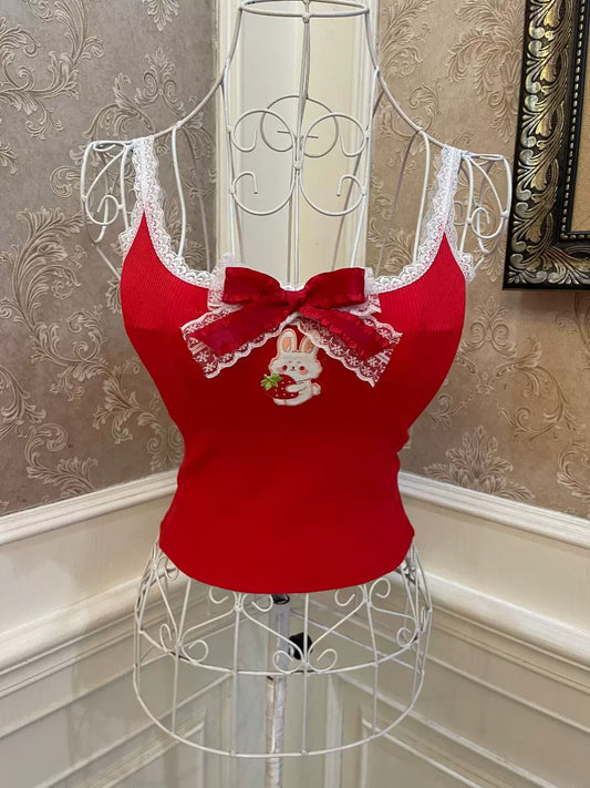 Sweetheart Princess Red Strawberry Rabbit Camisole Top