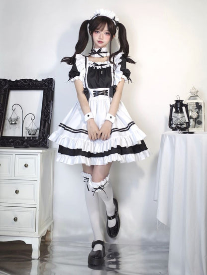 Plus Size Cosplay Monogatari Black & Pink Maid Costume Dress Set