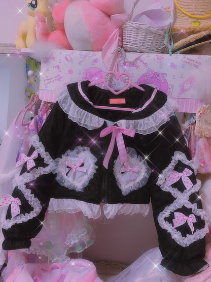 Candy Fairy Sailor Collar Ruffled Blue Pink Black Bow Winter Jacket