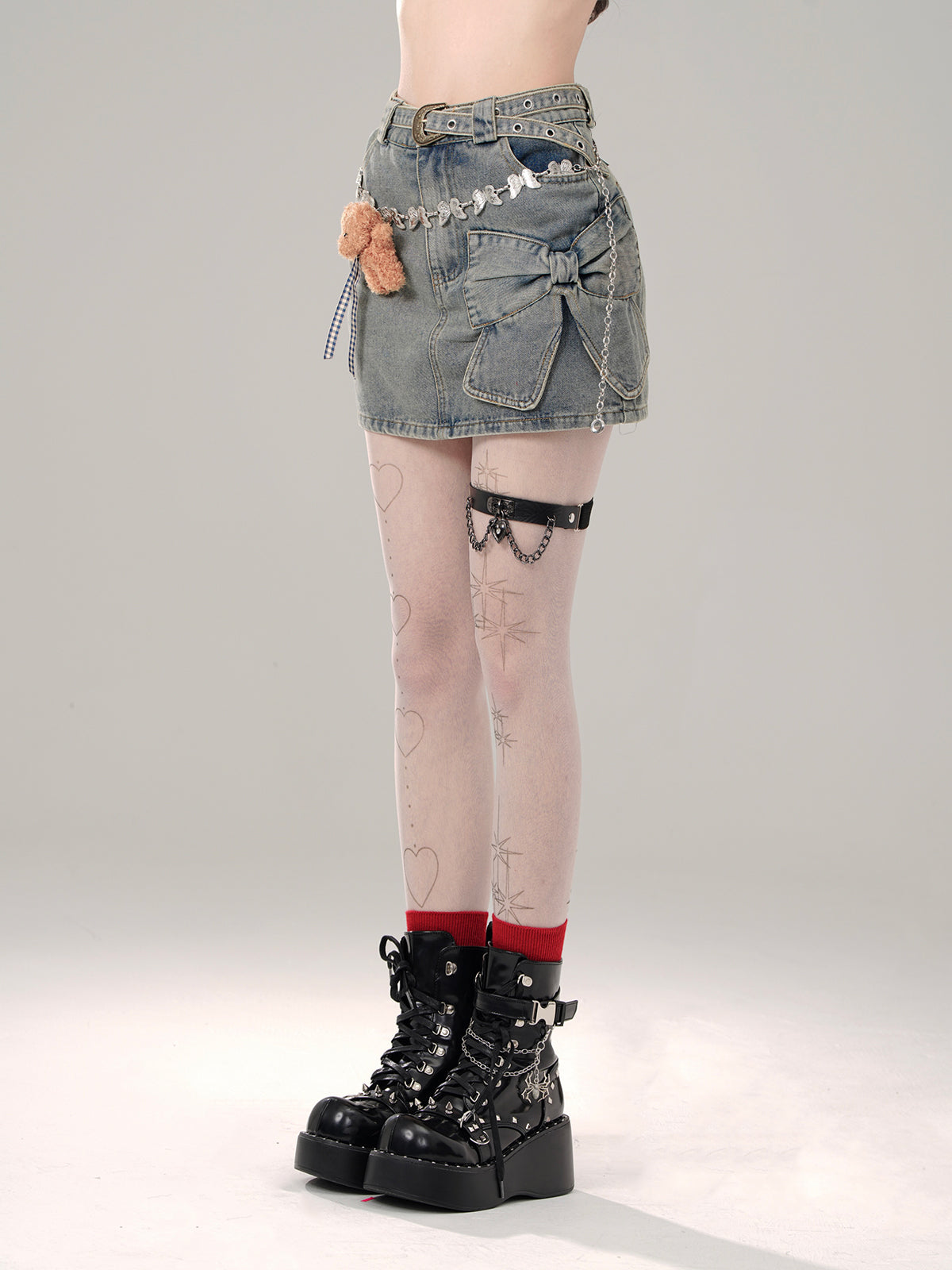 Young Eyes Vintage Salt Bow Denim Mini Skirt