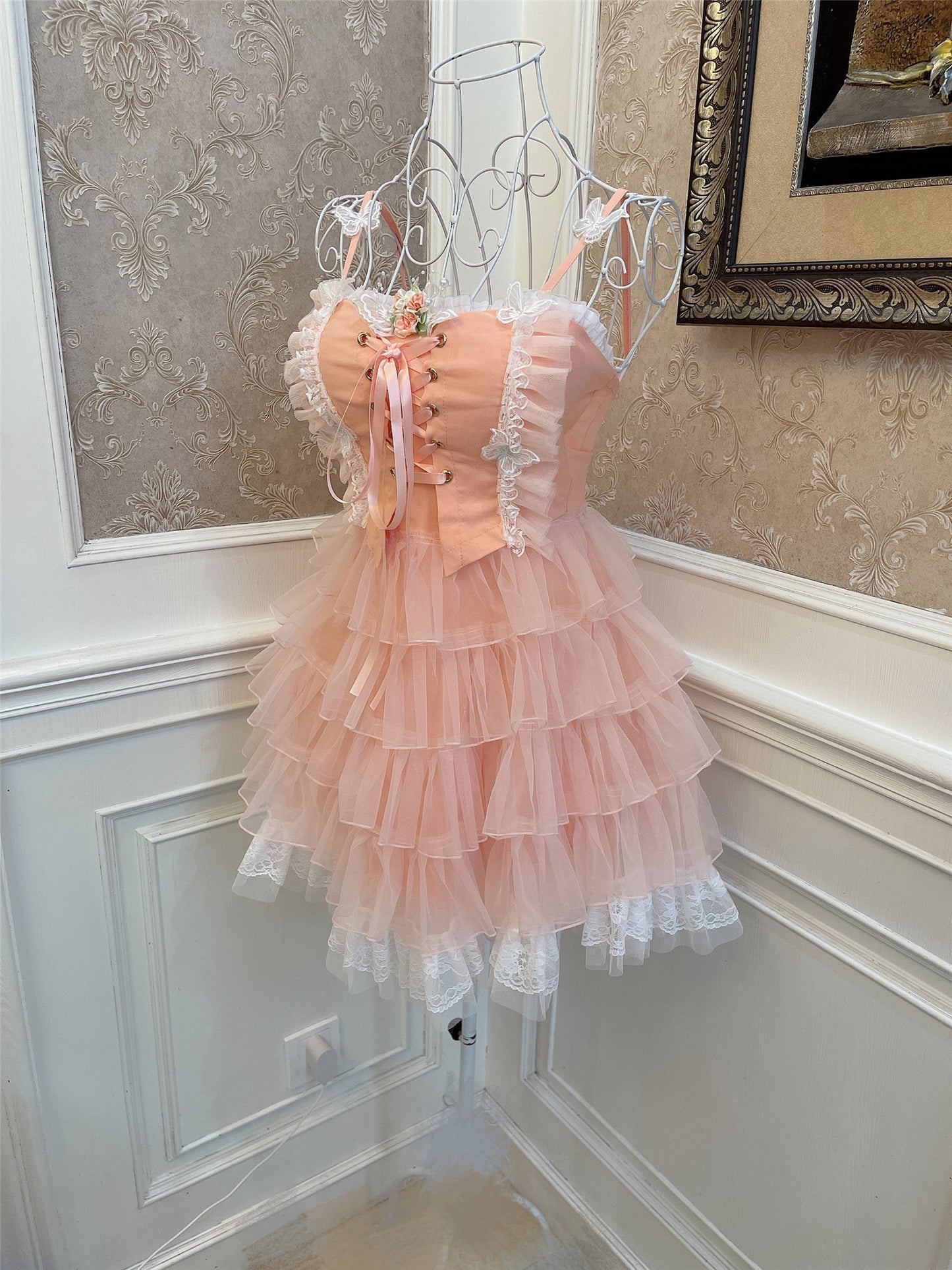 Sweetheart Princess Fairy Strap Cake Peach Pink Dress