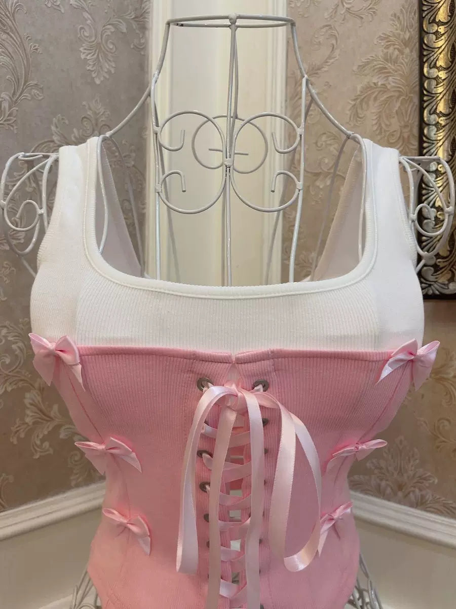 Sweetheart Princess Cross Strap Pink Camisole Corset Top