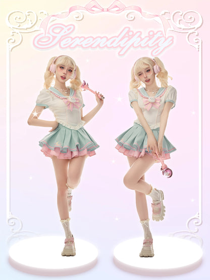 Serendipity Anime Magical Girl Cosplay Ice Star Seifuku Shirt Top & Skirt Two Piece Set