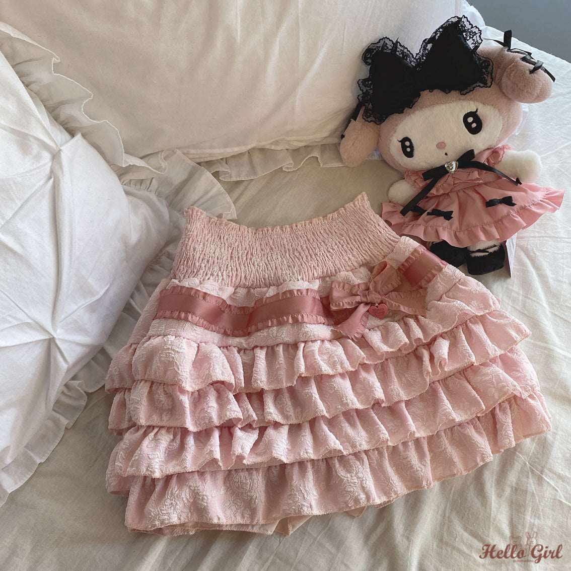 Dormir Doll EGL Satin Bow White Pink Black Layered Cake Mini Skirt