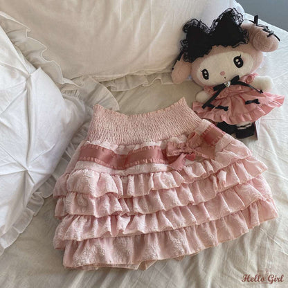 Dormir Doll EGL Satin Bow White Pink Black Layered Cake Mini Skirt