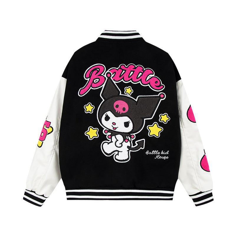 Cartoon Kitty Cat Cinnamon Dog Purple Devil Autumn Y2K Baseball Jacket