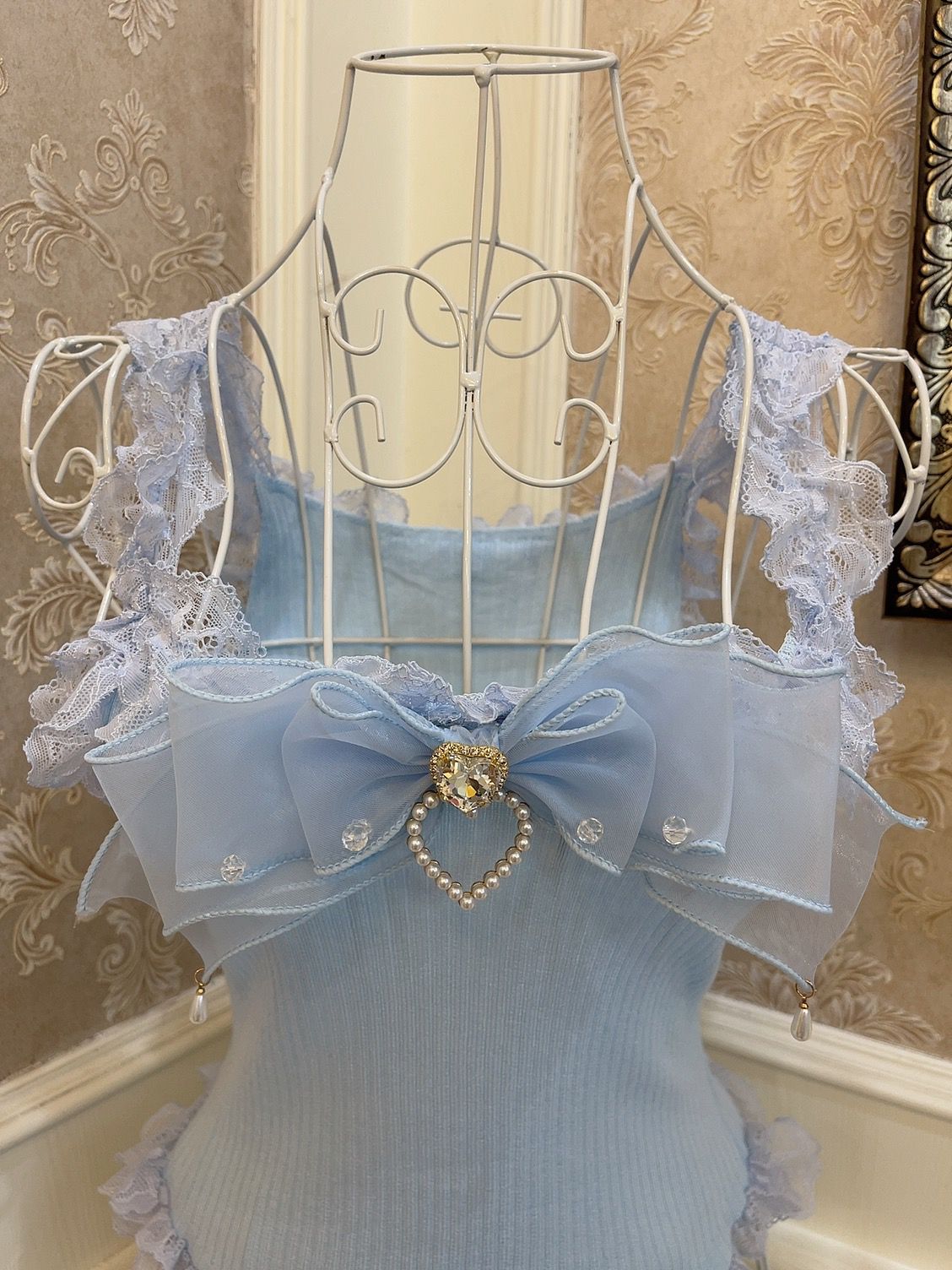 Sweetheart Princess Lace Soft Pink Blue Camisole Top