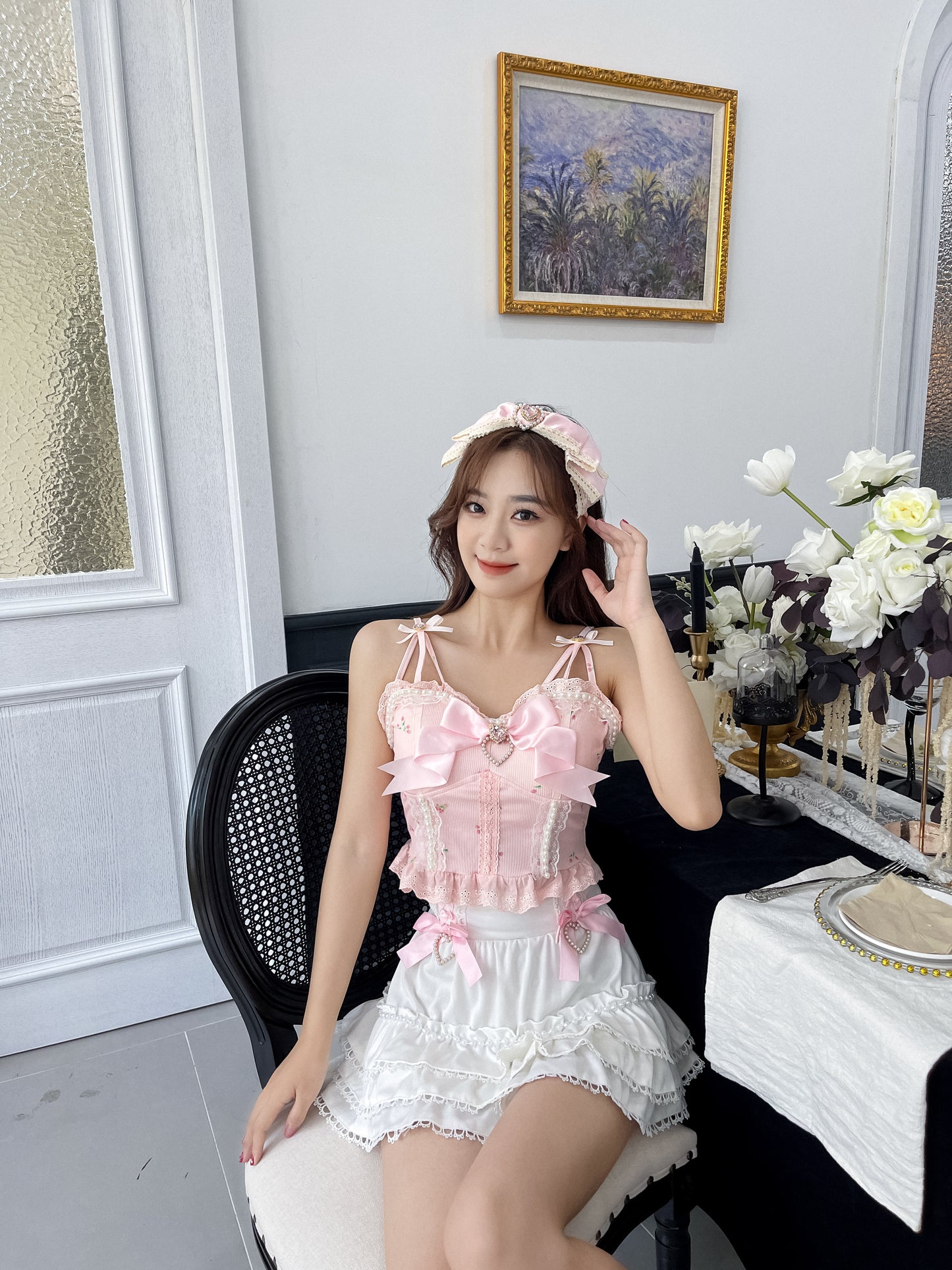 Sweetheart Princess Lace Bow Ruffled Cake White Skirt