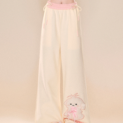 Young Eyes White Puppy Dog Cream Elastic Waist Sweatpants