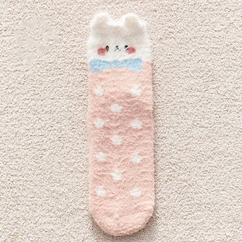 Faux Mink Velvet Cute Rabbit Pastel Winter Socks 5 Patterns Pairs Sets