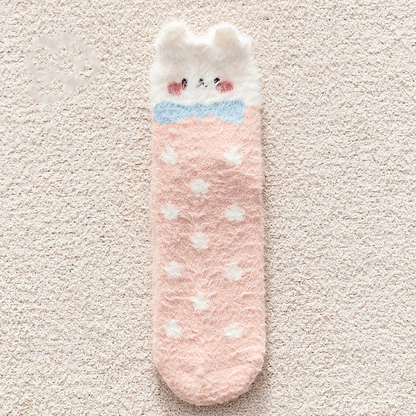 Faux Mink Velvet Cute Rabbit Pastel Winter Socks 5 Patterns Pairs Sets