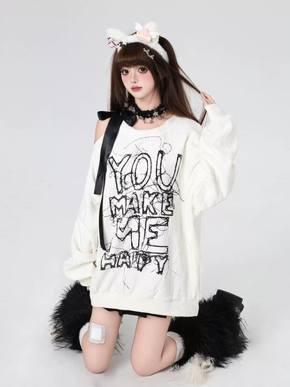 Crazy Girl You Make Me Happy Black White Sweatshirt