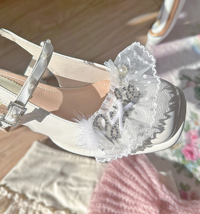 Pinky Elegant Lace Angel White Mary Jane High Heels Shoes