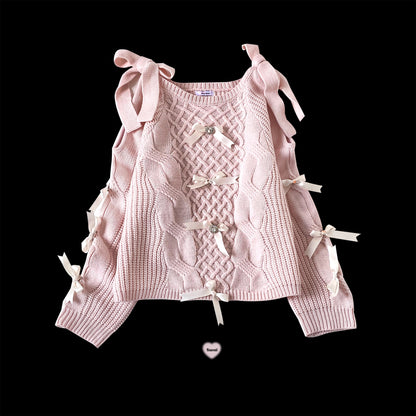 Kitten Bullet Gem Ribbon Bow Pink Blue Black Sweater