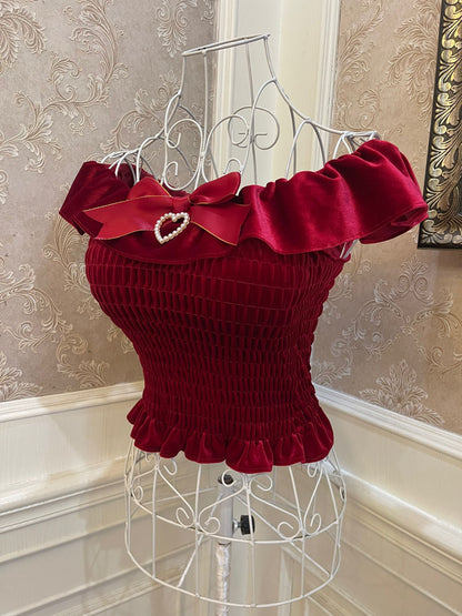 Sweetheart Princess Christmas Holiday Red Velvet Camisole Top