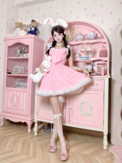 Candy Fairy Cosplay Cute Plush Velvet Fur Pink Princess Dress