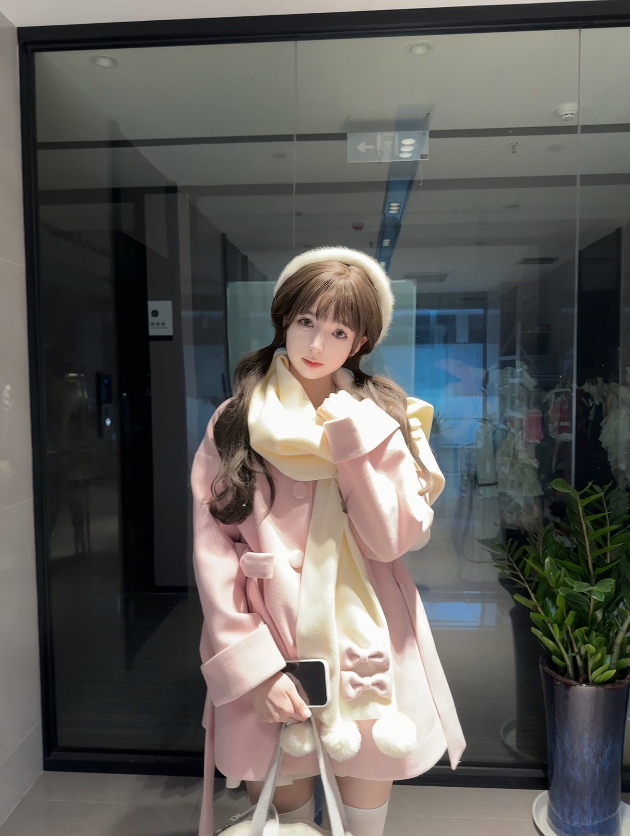 Platycodon Snow Bear Scarf Blue Cream Pink Black Red Wool Jacket Coat