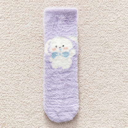 Faux Mink Velvet Cute Rabbit Pastel Winter Socks 5 Patterns Pairs Sets