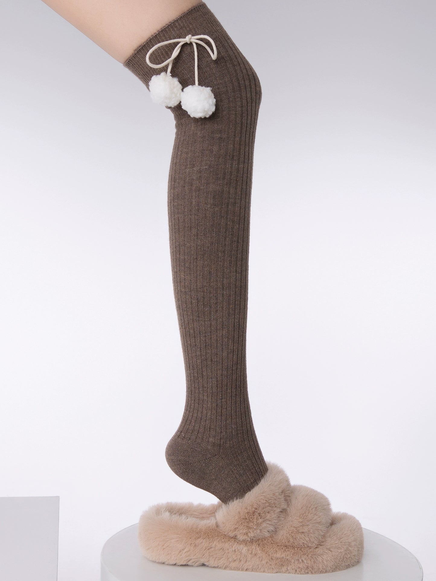 Winter Floor Wool Over the Knee Pompom Balls Socks