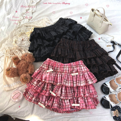 Dormir Doll Plaid Cake Pink Black Brown Short Skirt