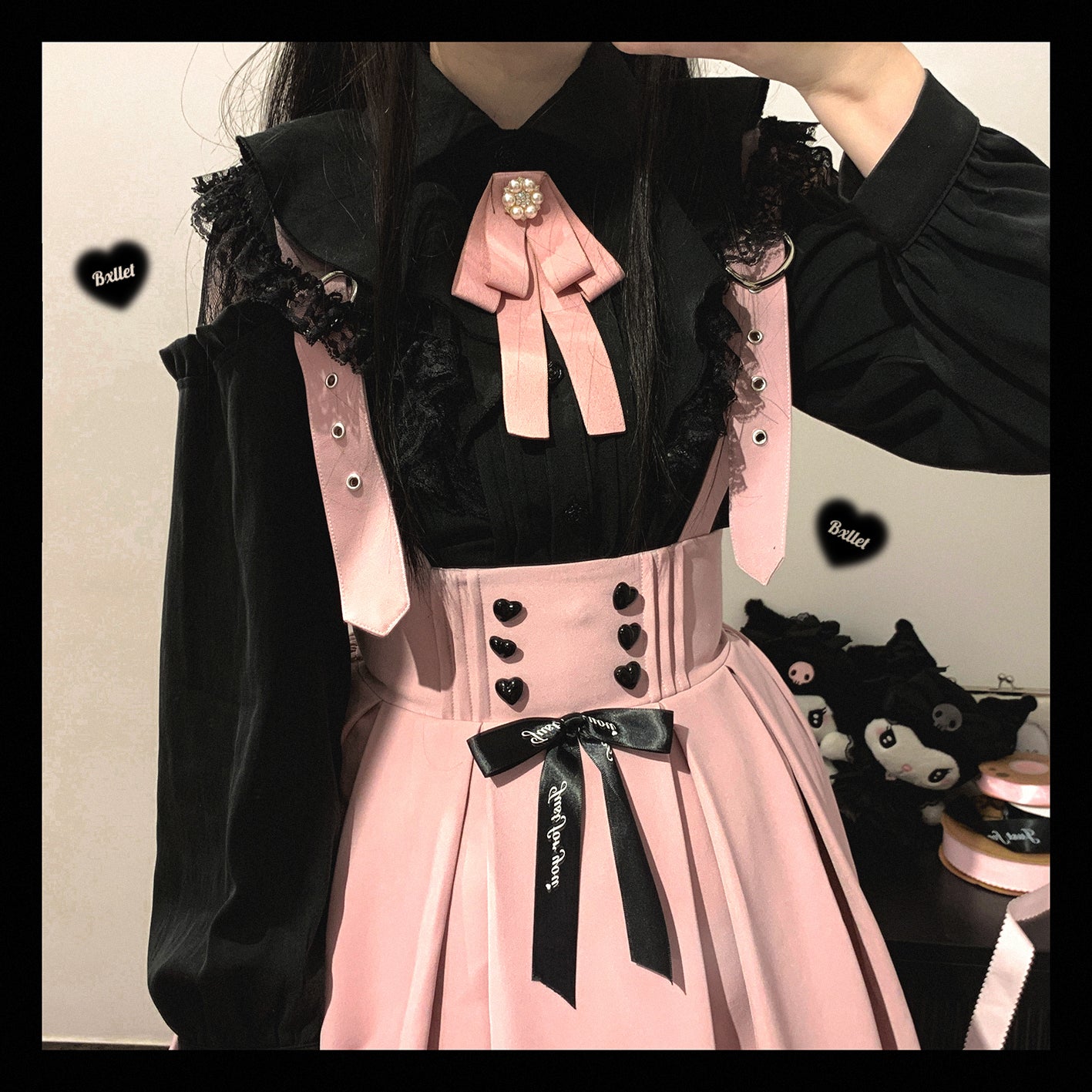 Kitten Bullet Jirai Kei Sweet Lace Ruffled Hollow Off Shoulder Pink Black White Shirt Blouse