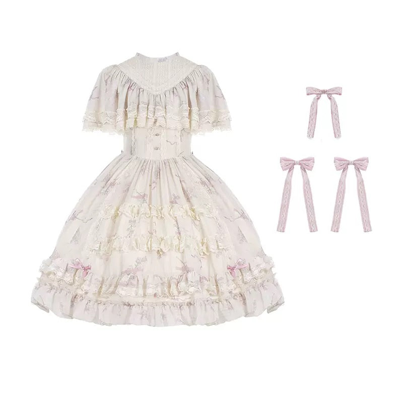 Universal Lolita Letters And Poems Bellflower Dress Petticoat Skirt Three Piece Set