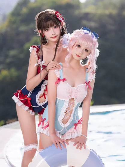 Cross Galaxy Lolita Princess Holiday Red & Pink One Piece Swimsuit