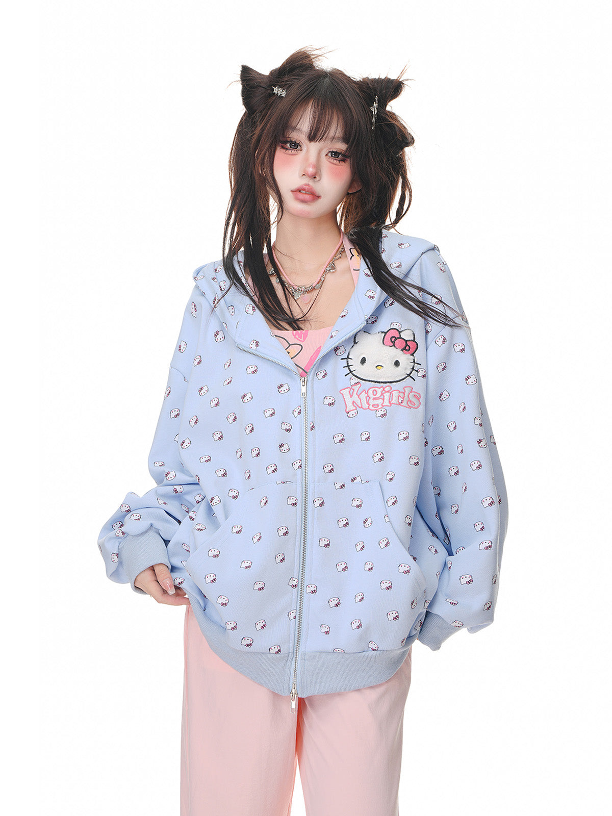 Young Eyes Sweet Kitty Pink Blue Cat Ears Jacket Hoodie