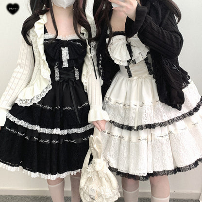 Kitten Bullet Lace Rose Story Black White Dress