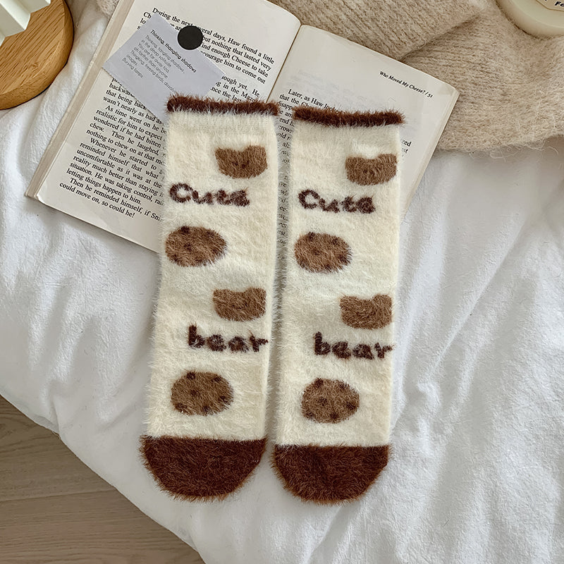 Cute Fuzzy Mink Velvet Winter Brown Biscuit Teddy Bear 5 Pairs Set