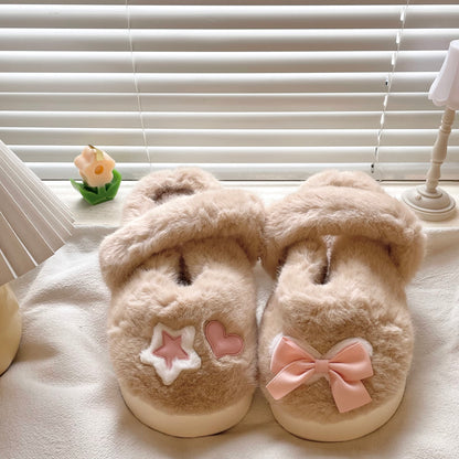 Pink Bow Star Heart Love Plush Fluff Slippers Shoes