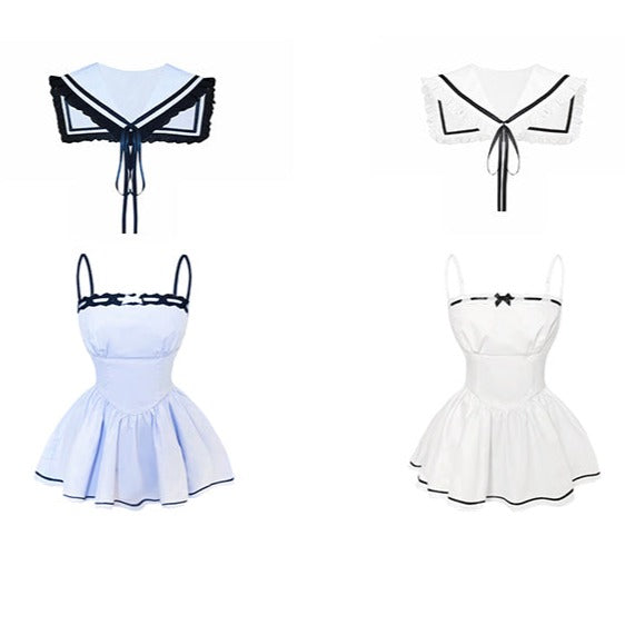 Kiki Sweet and Cool Sailor Collar Blue White Strap Dress