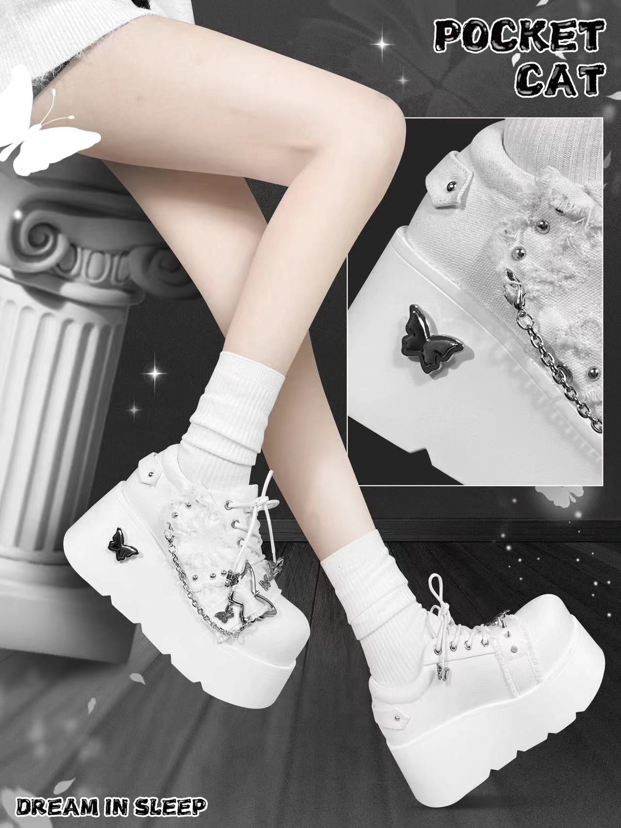 Pocket Cat Y2K Butterfly Dream EGL Canvas Platform Shoes