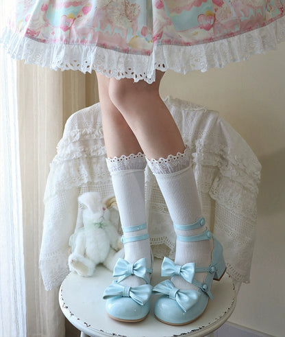 Puffy Sheep Sweet Tea Pink Blue White Black High Heels Shoes