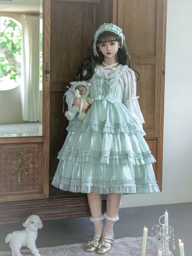 Love Song of the Star Lace Bow Ribbon Ruffled Layered Princess Dress