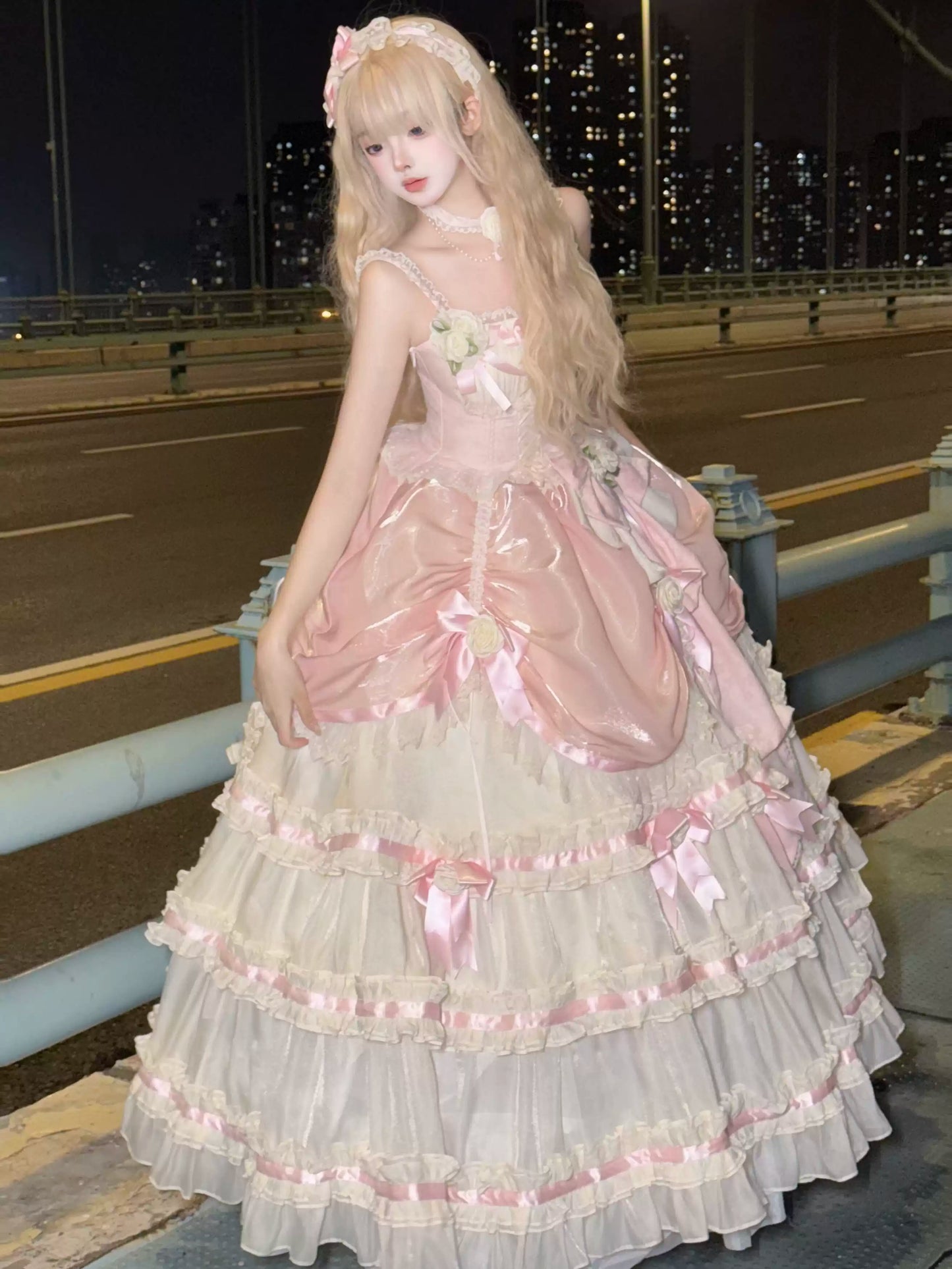 Flying Diary Flowers Letter Pink Lolita Long Dress