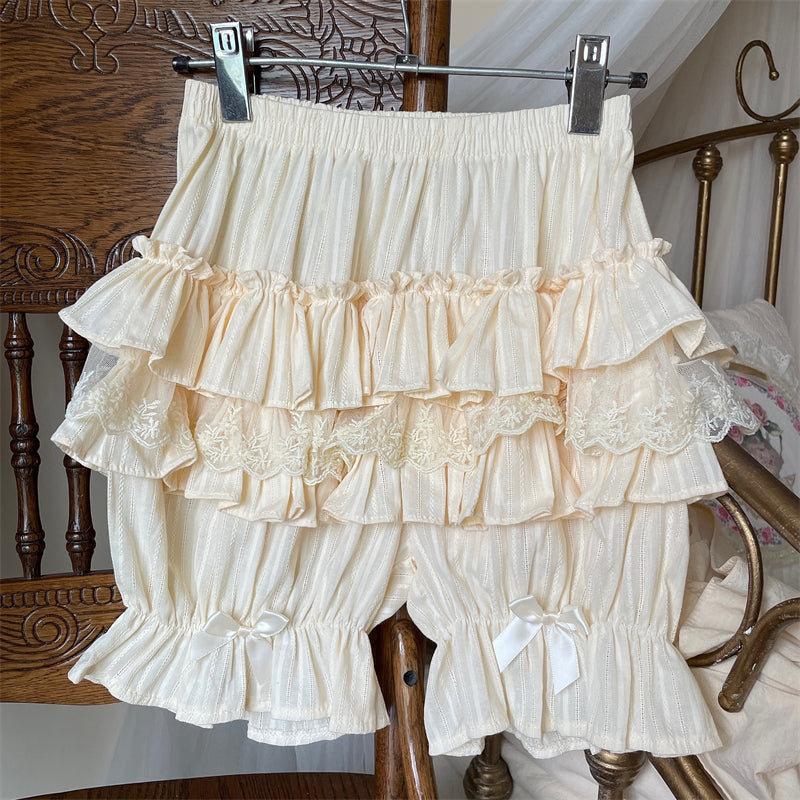 Lolita Lace Ruffled Black White Pink Cream Bloomers Shorts