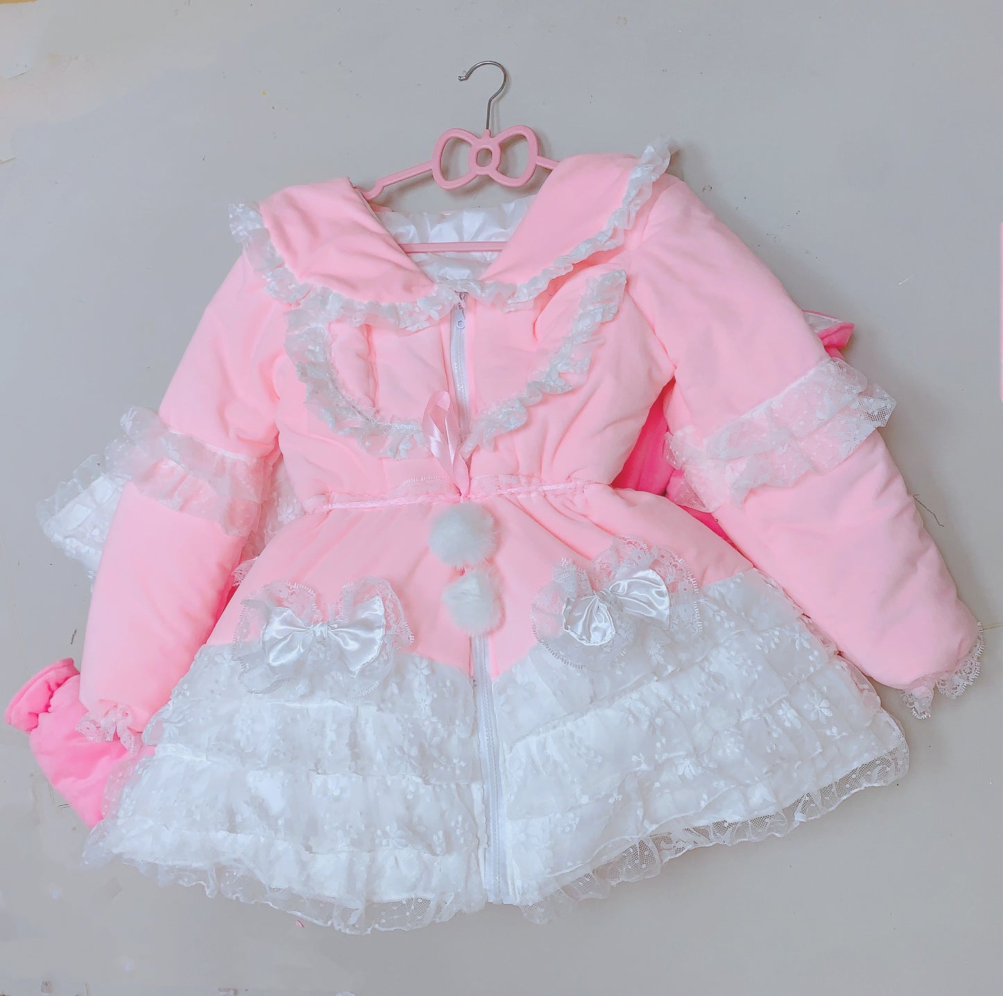 Candy Fairy Sweet Pastel Pink Princess Lace Sailor Collar Winter Padded Puffer Jacket Coat Dress