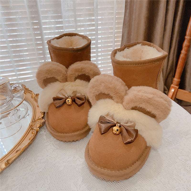 Bear Ears Bell Bow Winter Snow Brown Boots